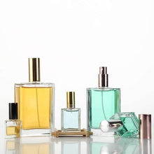 將圖片載入圖庫檢視器 Premium Perfume Spray Bottle, 100ml Glass Atomizer, 3.4 Oz Square Fine Mist Sprayer, Gold Cap