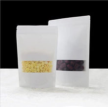 將圖片載入圖庫檢視器 White Kraft Zip Lock Stand Up Pouches with U-Notch and Window Pack of 50pcs