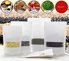 將圖片載入圖庫檢視器 White Kraft Zip Lock Stand Up Pouches with U-Notch and Window Pack of 50pcs