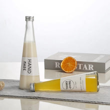 將圖片載入圖庫檢視器 taper shape long neck tall slim 325ml beverage juice conical glass bottle with metal screw cap