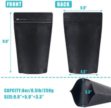 將圖片載入圖庫檢視器 Coffee Bags with Valve,Black Reusable High Barrier Foil Stand up Zipper Pouches
