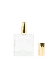 Load image into Gallery viewer, Premium Perfume Spray Bottle, 100ml Glass Atomizer, 3.4 Oz Square Fine Mist Sprayer, Gold Cap
